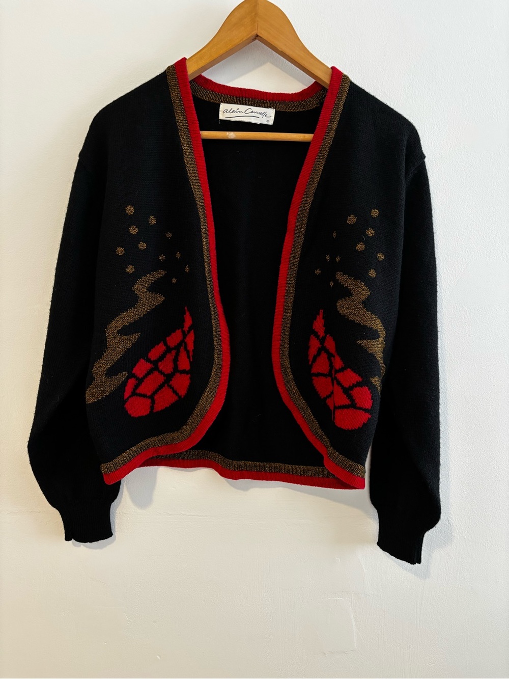 VIntage Alain Cannelle black and red open-front cardigan Sweater